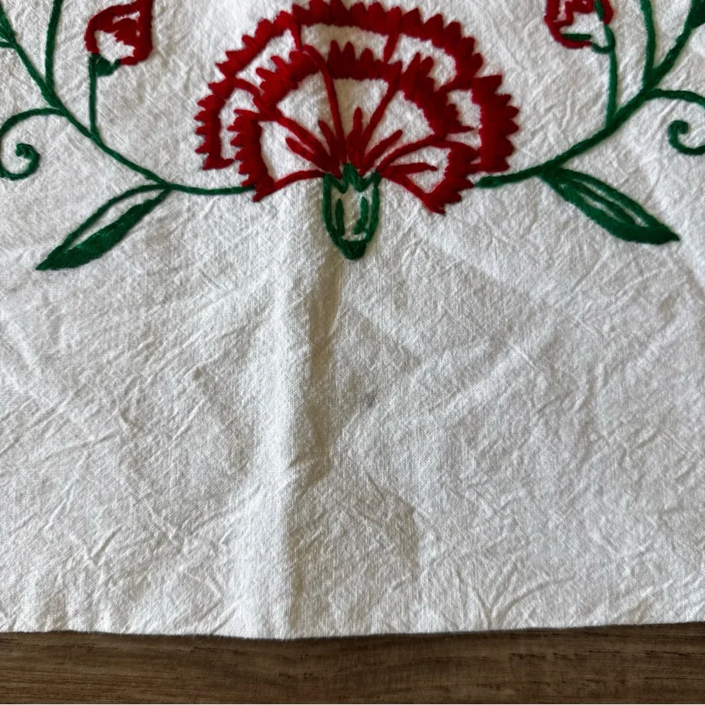 Embroidered Floral White red pillow shams vintage set of 2